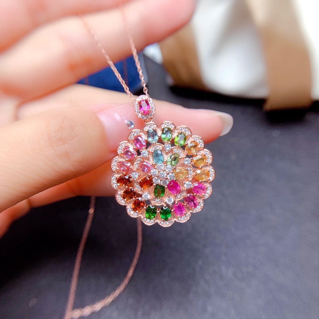 Natural Candy Rainbow Tourmaline Pendant Necklace Pi-Mart