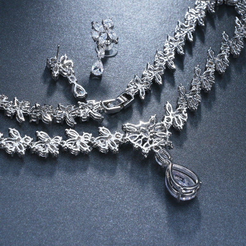 Exquisite Zircon Necklace Earring Set Pi-Mart