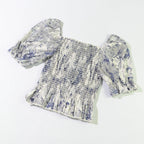 Slim Blouse French Style Tops Leaves Flower Print  Shirt women Elastic Body women's clothing official - SJB-DIAMOND ELITES