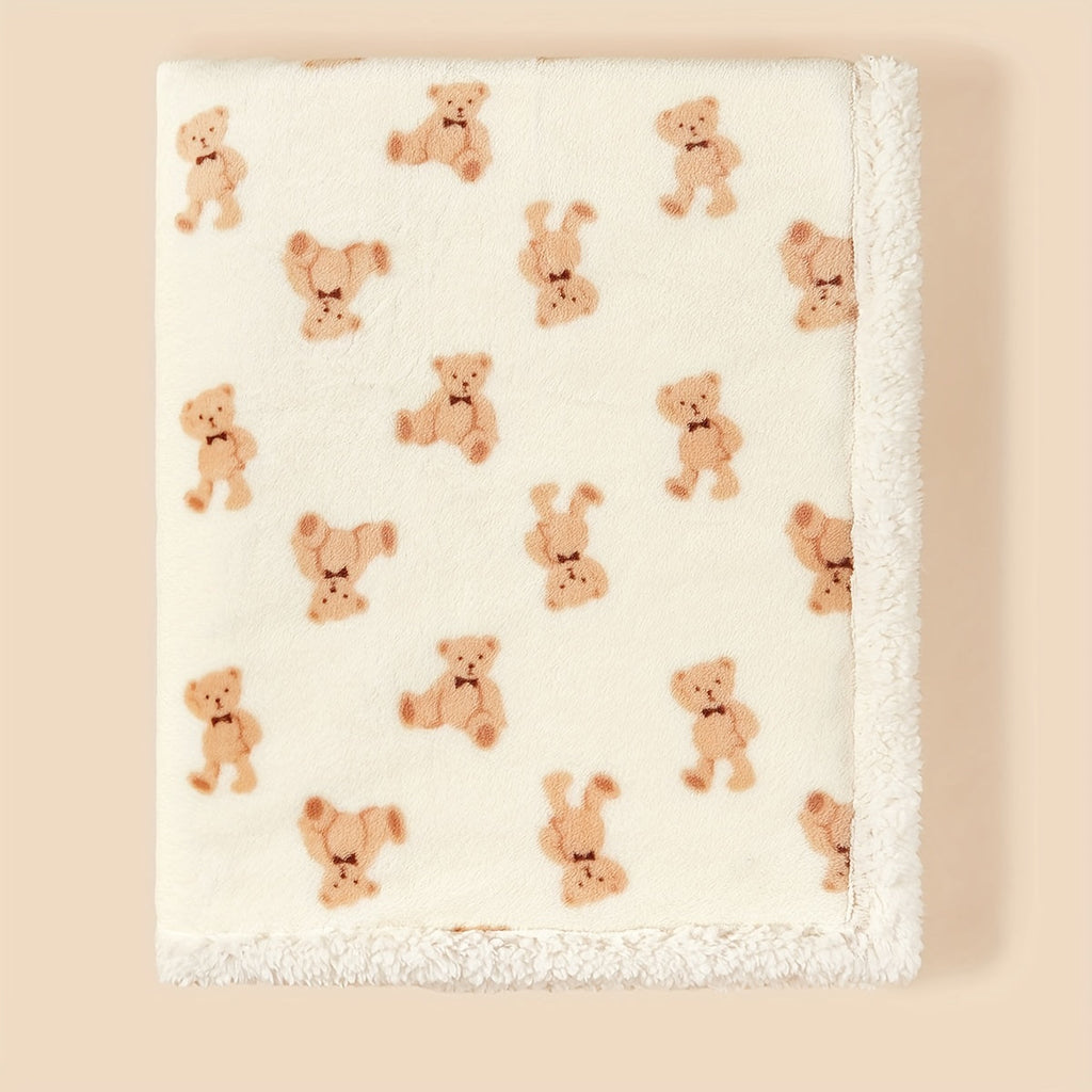 Cozy Bear Cow Pattern Plush Blanket - Luxurious Fleece-lined, Adorable Decor - Perfect Heartwarming Gift for Christmas, Thanksgiving, New Year, Valentines Day Lootquake LLC