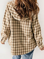 Plaid Snap Down Plush Hooded Jacket Soft & Warm Women Outerwear Cozy And Comfortable Jacket