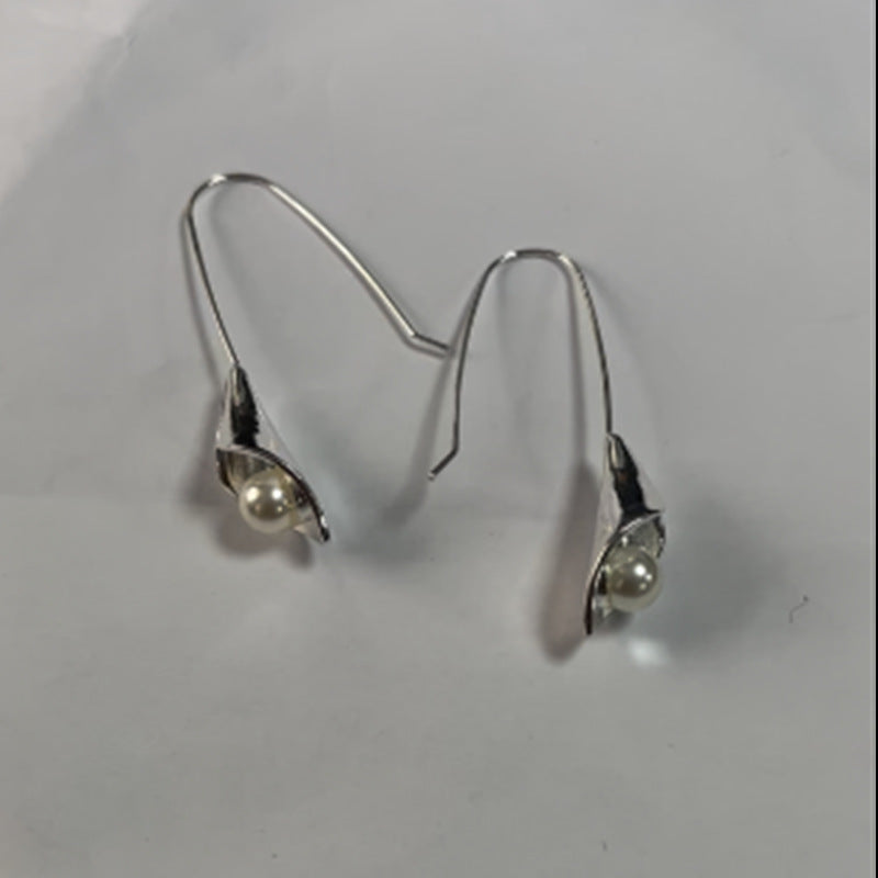 Geometric Silver Inlaid Pearl Dark Night Ear Hanging Retro Pi-Mart
