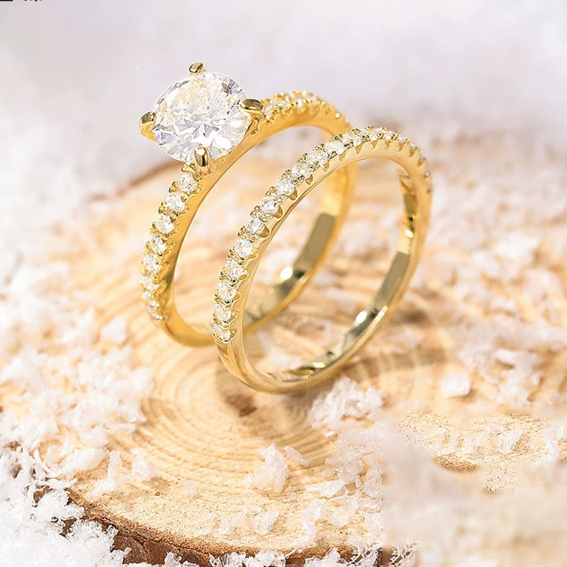 S925 Four-claw Inlaid 12 Karat 7mm Round Zircon Set Ring Pi-Mart