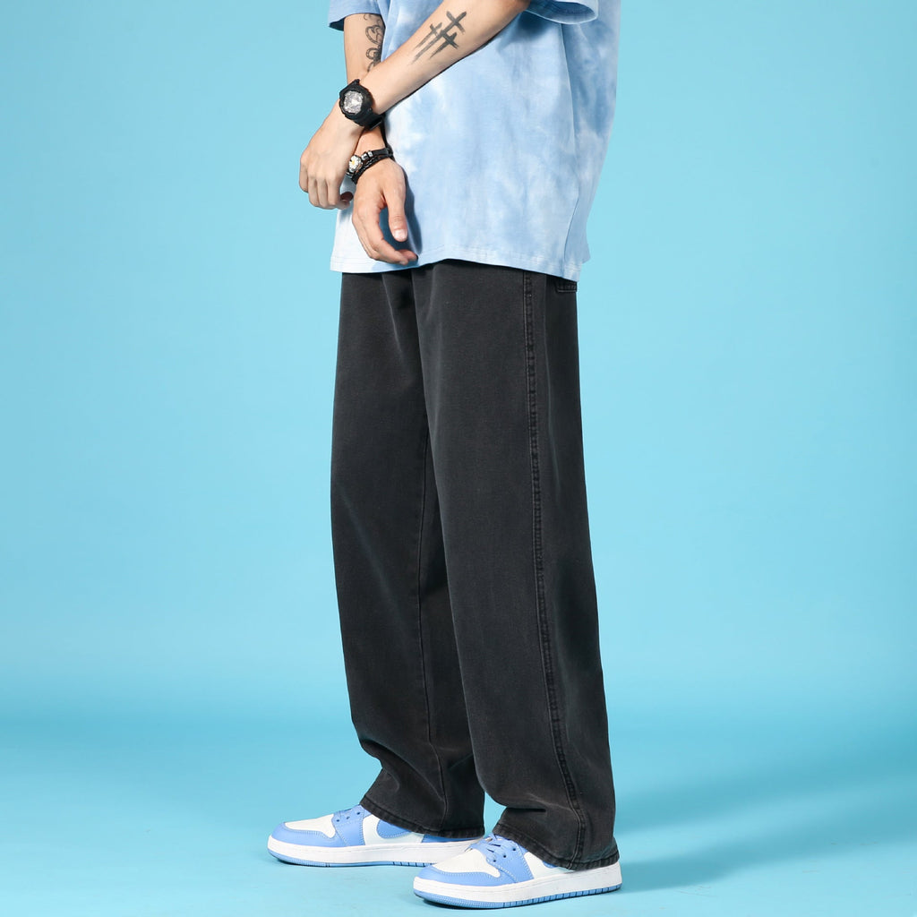 Straight Loose Jeans Men Casual Trousers Hip Hop Cargo Denim Pants With Zipper Pi-Mart