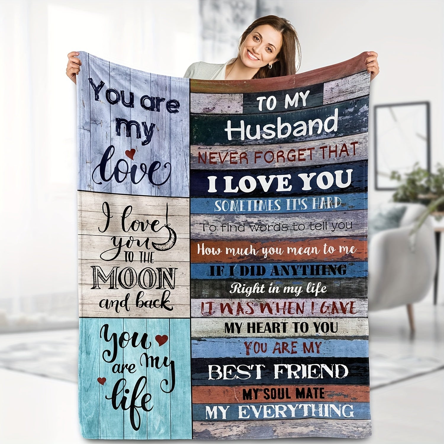 1pc Gift For Husband Throw Blanket, Fleece Blanket For Man's Birthday Gift, Anniversary Romantic Gift, Wife's Husband Gift, Flannel Lightweight Soft Blanket, For My Husband's Bed Sofa Lootquake LLC