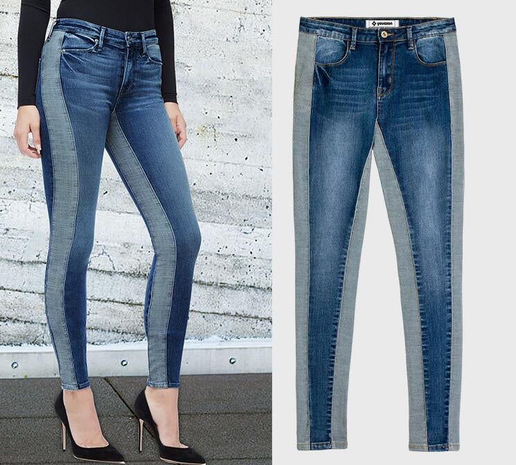 Summer Women's Slim Fit Color Block Denim Pants