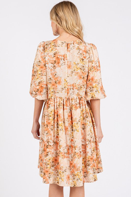 New Summer Flower Print Linen Blend Babydoll Mini Dress – Lightweight Floral Babydoll Dress with Relaxed Fit and Gathered Waist Stevvex