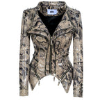 Women's Rivet Slim Washed Leather Motorcycle Jacket Pi-Mart