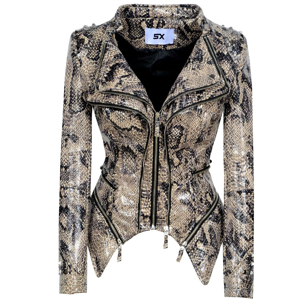 Women's Rivet Slim Washed Leather Motorcycle Jacket Pi-Mart