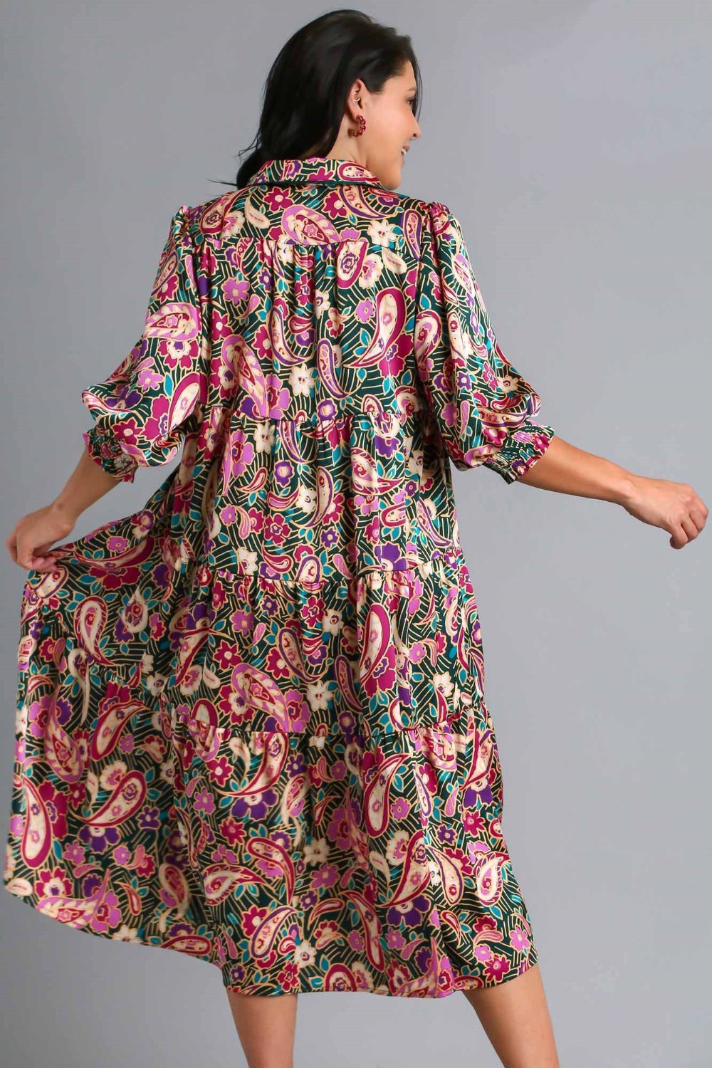 Full Size Printed Satin Midi Dress Plus Size Beautiful Women Dress Unique Design Dress Stevvex