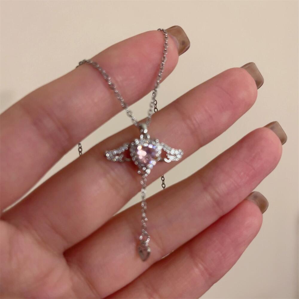 Female With Hearts Zircon Romantic Angel Clavicle Chain Pi-Mart