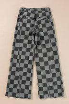 Dusk Blue Checkered Light Washed Wide Leg Jeans