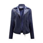 Short Leather Jacket Women's Lapel Motorcycle Oblique Zipper Jacket Pi-Mart
