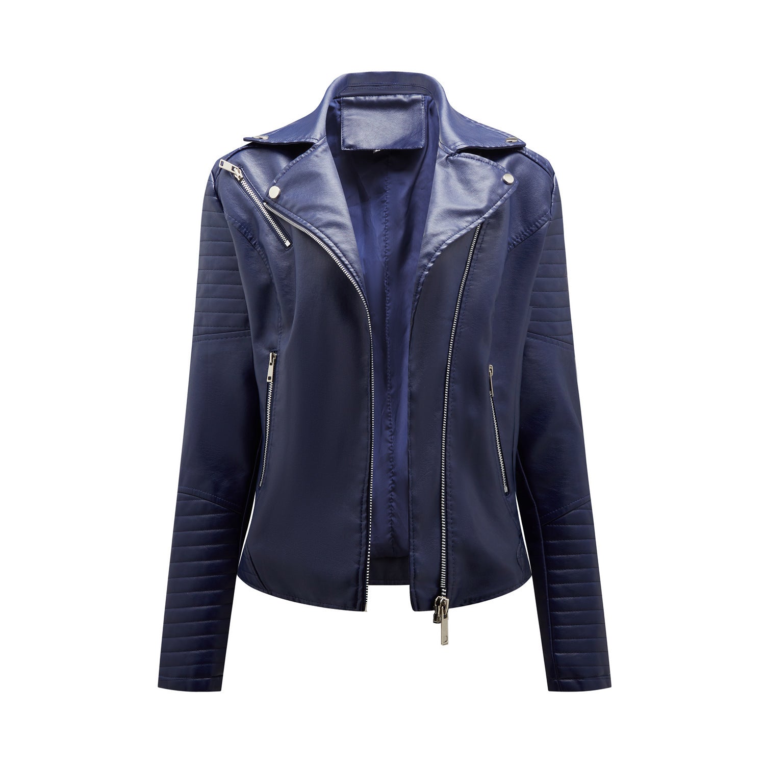 Short Leather Jacket Women's Lapel Motorcycle Oblique Zipper Jacket Pi-Mart