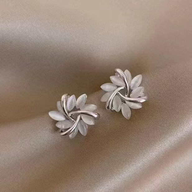 Cat's Eye Flower Earrings High Sense Opal Square Triangle Geometry Earrings Pi-Mart