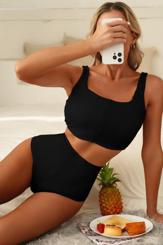 Colorblock Corded Square Neck Bikini Swimsuit