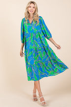 New Summer Tiered Printed Collared Neck Midi Dress – Chic and Sophisticated Midi Dress with Layered Design and Polished Collared Neckline