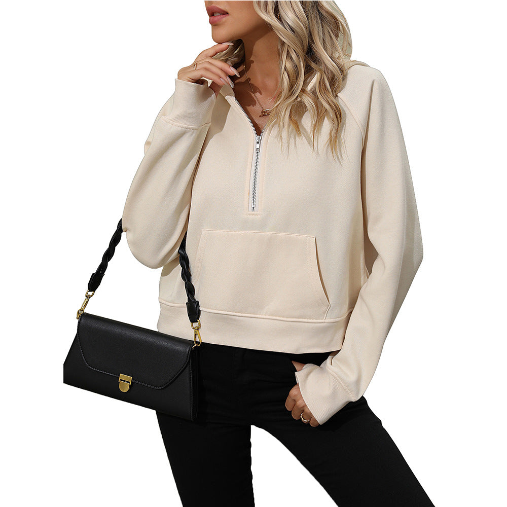 Women's Half Zip Pullover Hooded Sweatshirt Fleece Short Chic Sweatshirt Pi-Mart