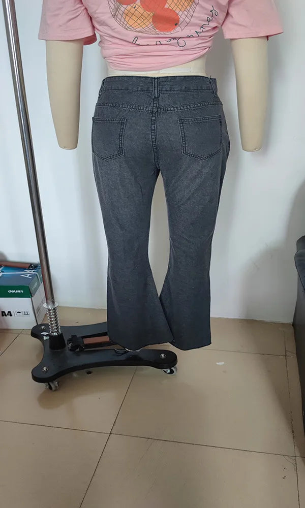 Women's Spring and Fall New Fashion Casual Ripped High-waisted Slightly Flared Pants Jeans Slim-fit Wash Jeans Long Pants Y2k Purplish Diva