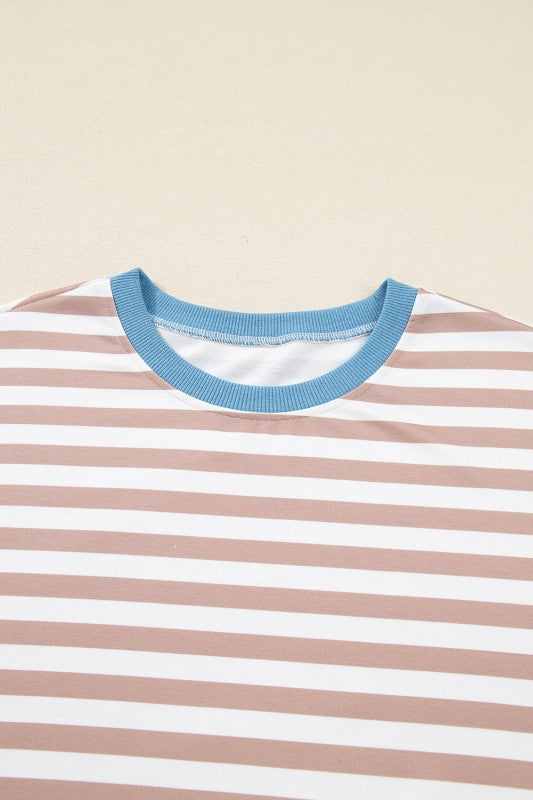 Plus Size Stripe Contrast Trim Pullover and Shorts