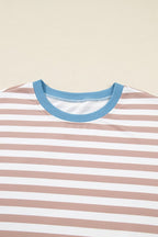 Plus Size Stripe Contrast Trim Pullover and Shorts