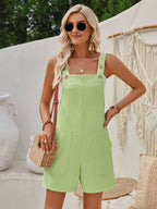 Sweet Waffle Jumpsuit Girls Summer Sleeveless Button Design Straight Solid Color Overalls Fashion Womens Clothing Pi-Mart