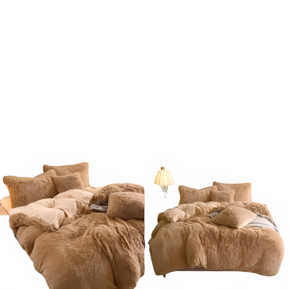 Camel King Size Faux Fur Velvet Plush Duvet Cover Set with Pillowcases, Ultra Soft & Warm Pi-Mart