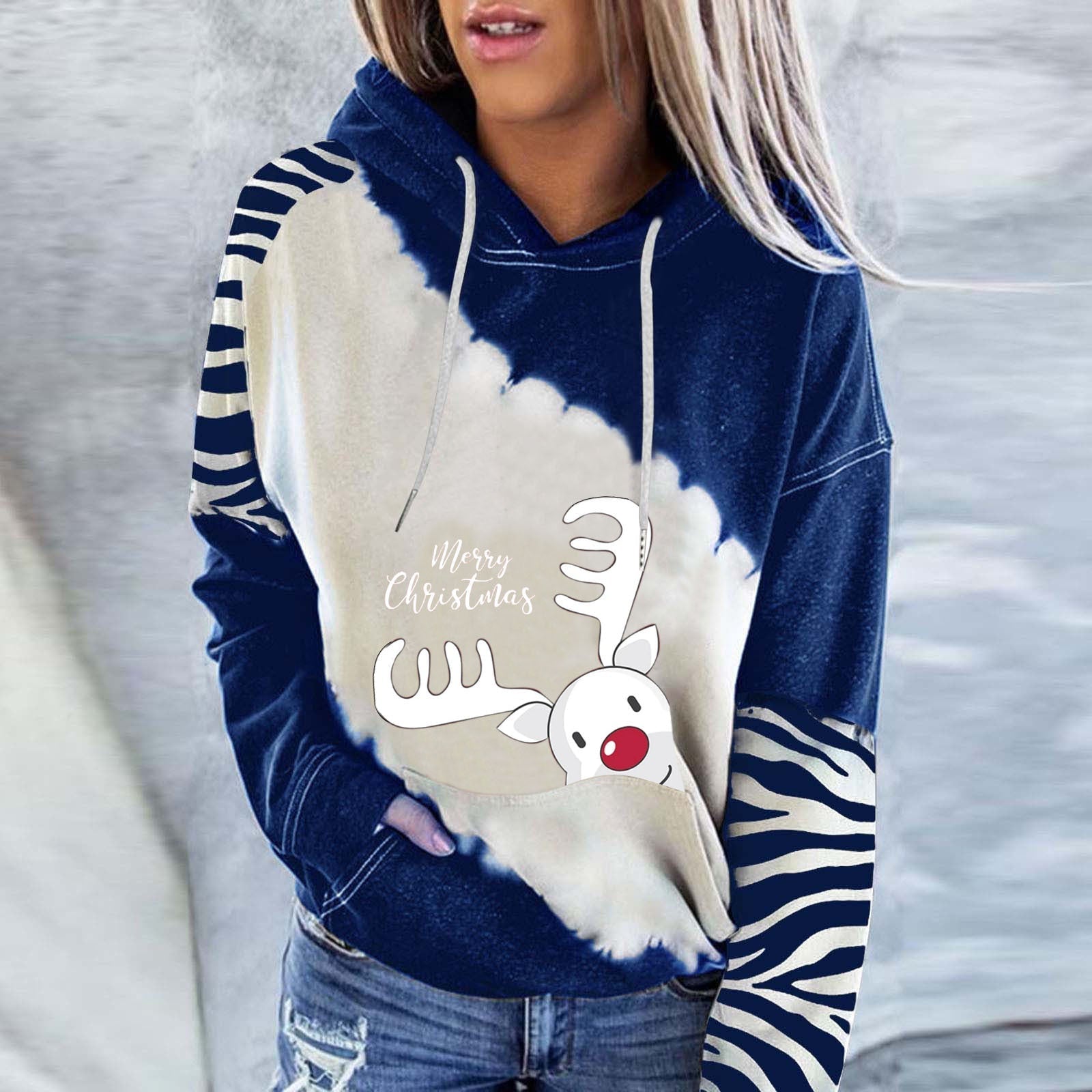 Snowman Print Crew Neck Hoodie Long Sleeve Sweatshirt Pi-Mart