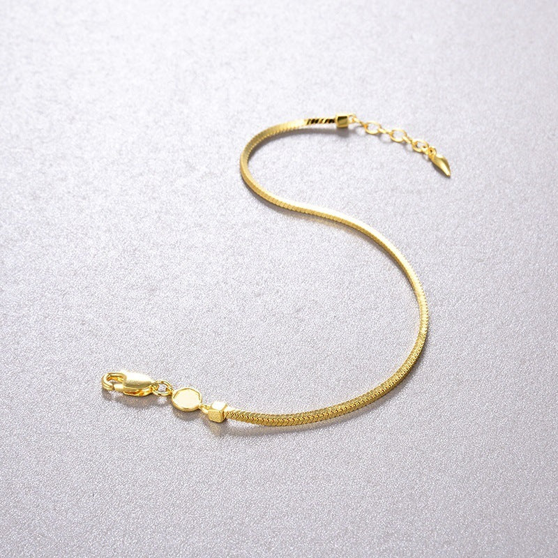 Simple Vintage Ins Folded Square Scaled Snake Bone Chain S925 Silver Plated 18k Gold Bracelet Female Pi-Mart