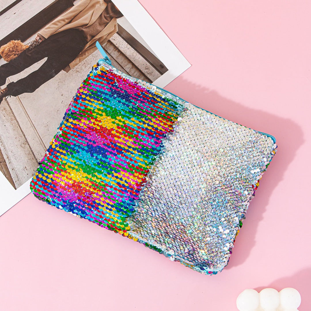 Mermaid sequined pencil case, two-color stationery storage bag, portable cosmetics change purse, small purse - SJB-DIAMOND ELITES