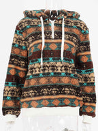 Printed Drawstring Long Sleeve Hoodie Pi-Mart