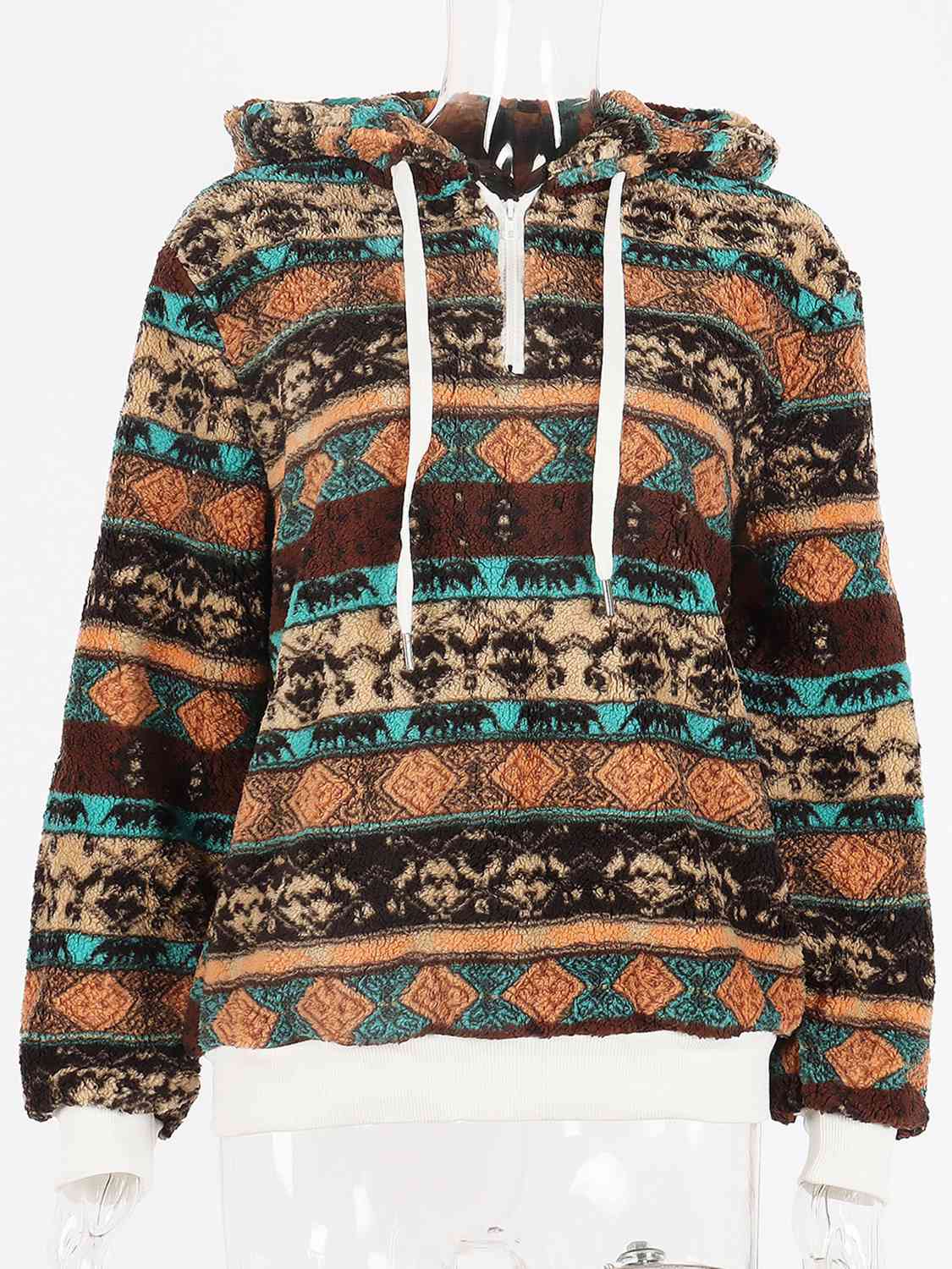 Printed Drawstring Long Sleeve Hoodie Pi-Mart