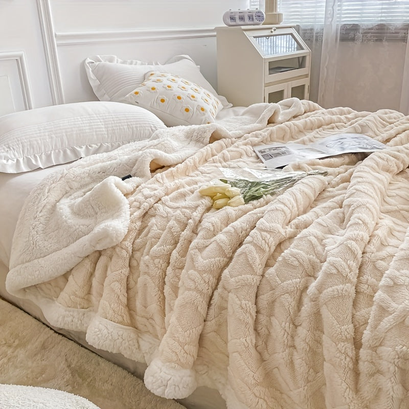 [Versatile Use] Luxurious Double-Layer Jacquard Taffeta Fleece Blanket, Thick Plush White Bed Throw for Single or Double Use - Soft, Cozy, All-Season Comfort, Ideal for Bedroom Elegance, Blanket for Bed Lootquake LLC