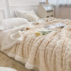 [Versatile Use] Luxurious Double-Layer Jacquard Taffeta Fleece Blanket, Thick Plush White Bed Throw for Single or Double Use - Soft, Cozy, All-Season Comfort, Ideal for Bedroom Elegance, Blanket for Bed Lootquake LLC