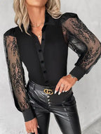 Ladies' Solid Color Mesh V-neck Casual Button Up Shirt - SJB-DIAMOND ELITES
