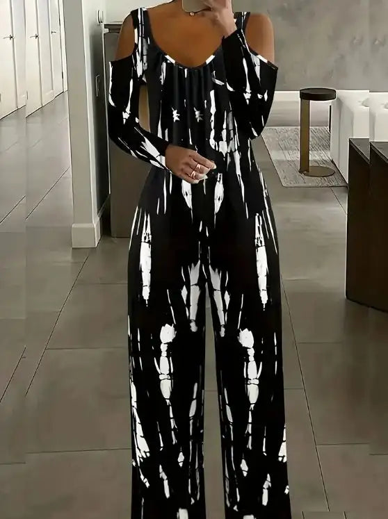Women's V-neck Irregular Tie Dye Off Shoulder Fashion Jumpsuit - SJB-DIAMOND ELITES