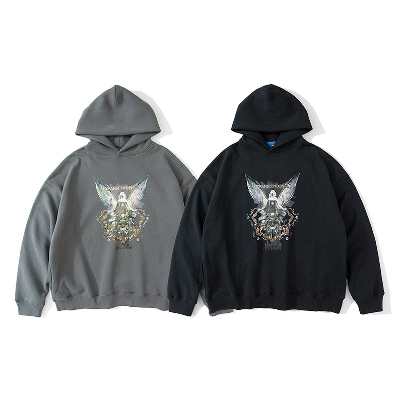 Hip Hop Angel Print Hooded Pullover Sweatshirt Pi-Mart