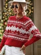 Perfee Geometric Round Neck Long Sleeve Sweater - SJB-DIAMOND ELITES