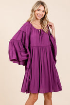 Frill Tie Neck Bell Sleeve Dress For Women – Elegant, Chic and Feminine Dress with Playful Frills and Bell Sleeves