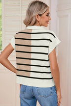 Black Stripe Quarter Zip Collar Knit Vest