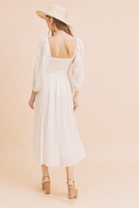 New Summer Ruffled Smocked Square Neck Balloon Sleeve Comfortable Dress – Feminine, Chic, and Elegant for Any Occasion Stevvex