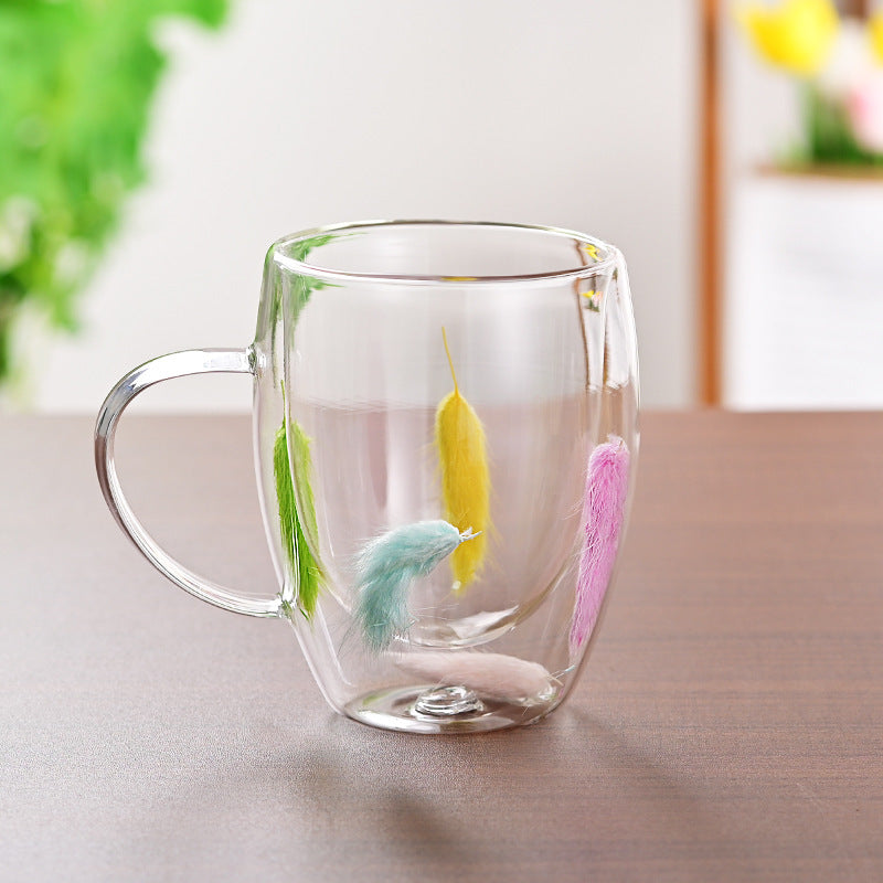 Creative Household Coffee Milk Dried Flower Quicksand Double Layer Glass Cup Pi-Mart