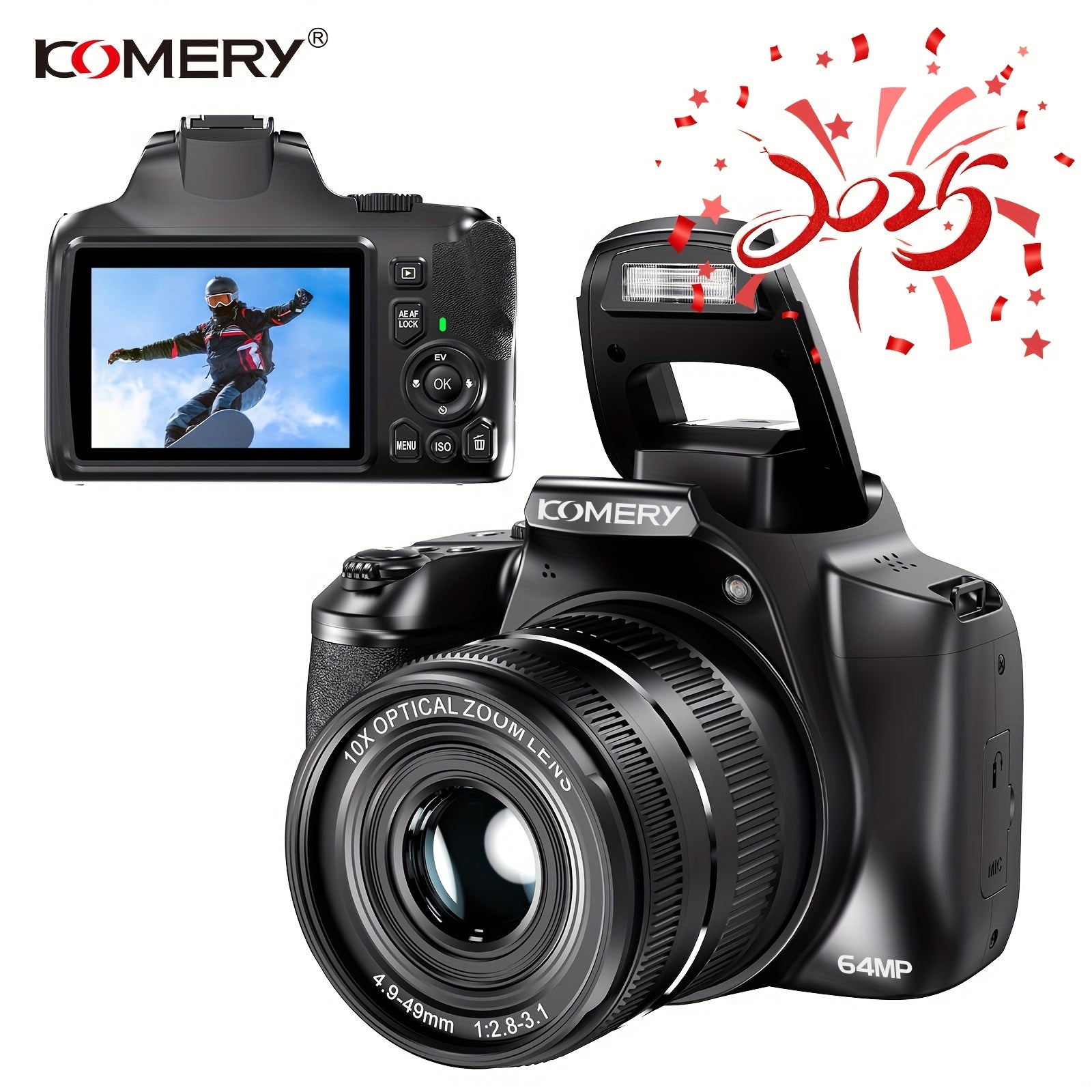 KOMERY W2 Digital Camera, Featuring A 64MP Camera with 10x Optical Zoom And Autofocus, Suitable for Photography And Video, Ideal for YouTube 4K Video Blogging, Comes with Flash, WiFi Connectivity, 64GB SD Card, 2 Rechargeable Lootquake LLC