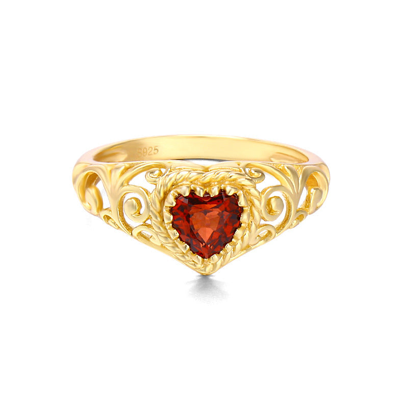 Heart Shaped Natural Garnet Ring Pi-Mart