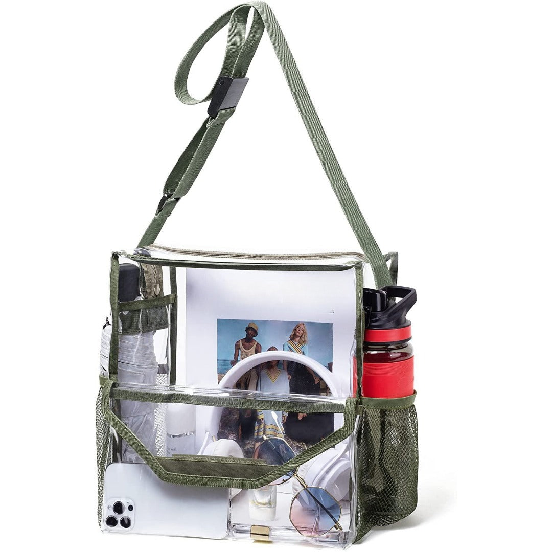 PVC transparent messenger bag, adjustable for travel sports events music venue, transparent shoulder bag large with compartments hobo - SJB-DIAMOND ELITES