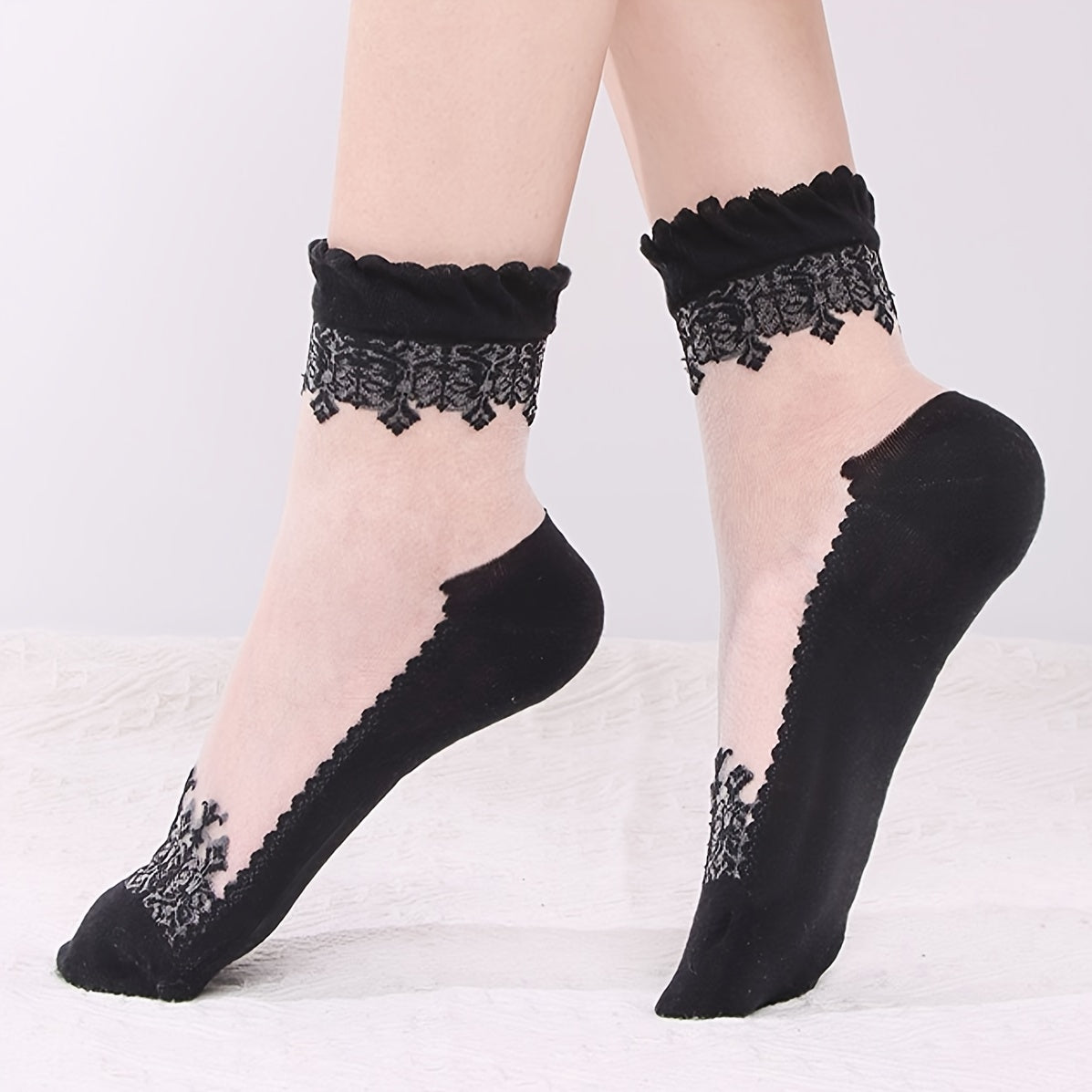 6 Pairs Soft & Breathable Lace Patchwork Crew Socks - Women's Calf Socks with Comfortable Stockings & Hosiery for Everyday Wear Lootquake LLC