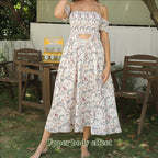 Women's Off Shoulder Strapless Floral Dress - SJB-DIAMOND ELITES