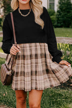 Vintage Plaid Round Neck Long Sleeve Mini Dress Cozy & Stylish Dress Retro Design Dress For Party Stevvex