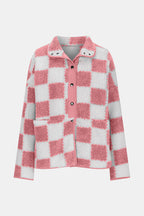 Elegant Checkered Snap Down Long Sleeve Teddy Jacket Soft & Warm Colorful Jacket Stevvex