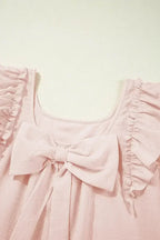 Light Pink Textured Flutter Sleeve Square Neck Bow Back Mini Dress
